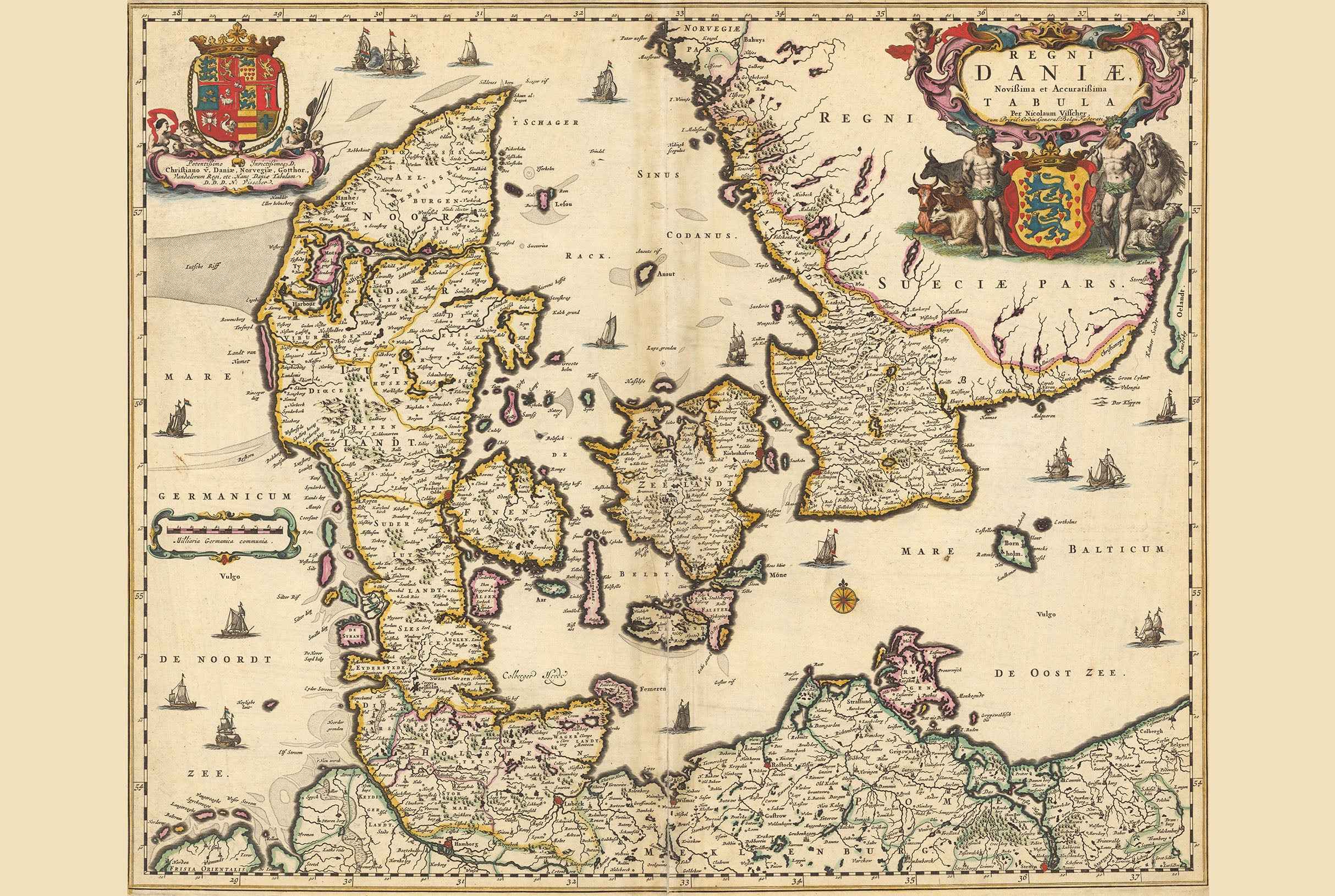 1690 Denmark Antique Map Print - Historic Kingdom Boundaries Illustration - Strategy Maps